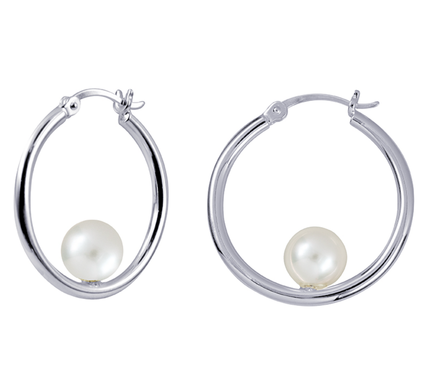 Sterling Silver 20mm Hoop with 8mm Floating Freshwater Cultured Pearl Earrings