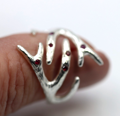 Size O / 7 Sterling Silver 925 Ruby Set Thorn Branch Ring