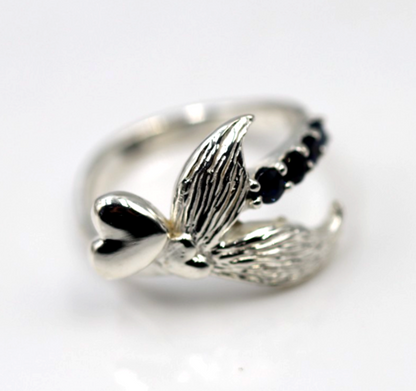 Size L Sterling Silver 925 Sapphire Set Abstract Wings Bird Heart Ring