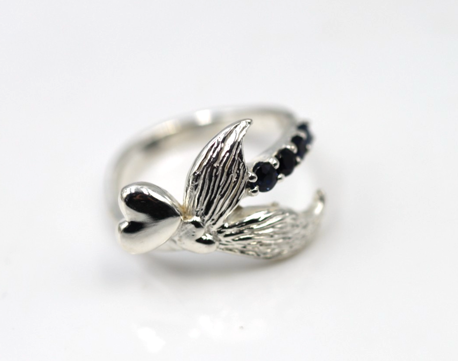 Size L Sterling Silver 925 Sapphire Set Abstract Wings Bird Heart Ring