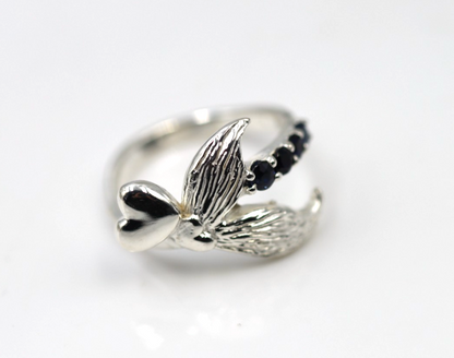 Size L Sterling Silver 925 Sapphire Set Abstract Wings Bird Heart Ring