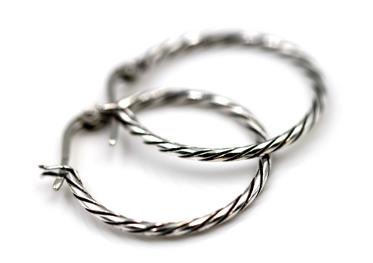 Sterling Silver 925 Rope Hoop Earrings 25mm 1.6mm Tube