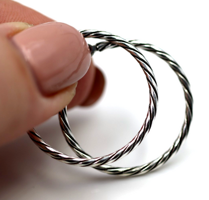 Sterling Silver 925 Rope Hoop Earrings 25mm 1.6mm Tube