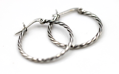 Sterling Silver 925 Rope Hoop Earrings 25mm 1.6mm Tube