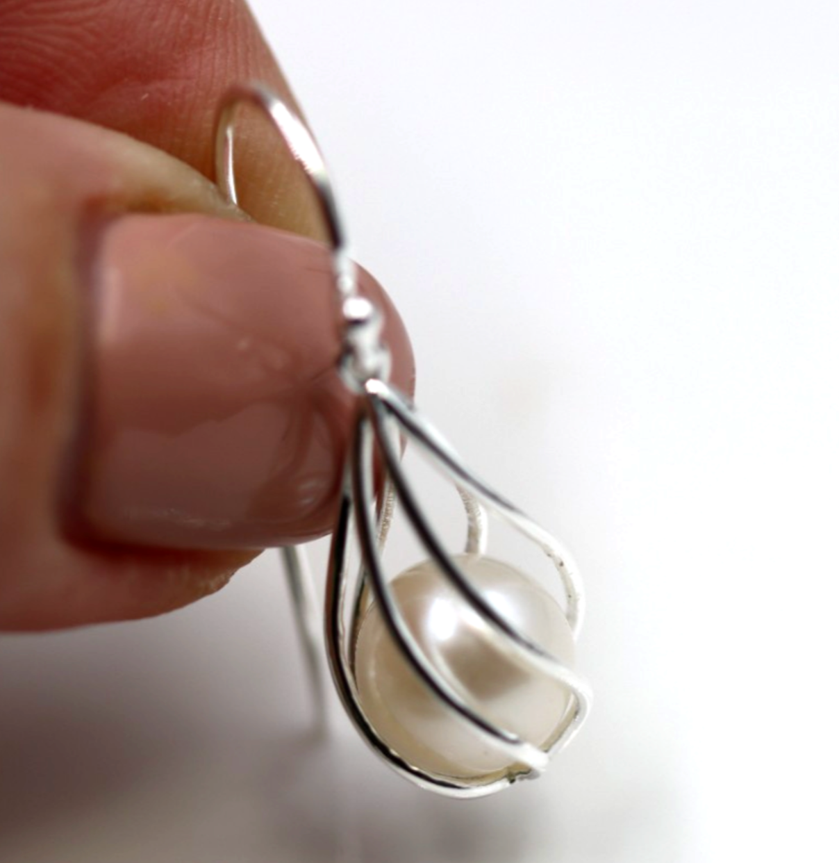 Sterling Silver 925 9mm Caged Freshwater Cultured Pearl Hook Earrings