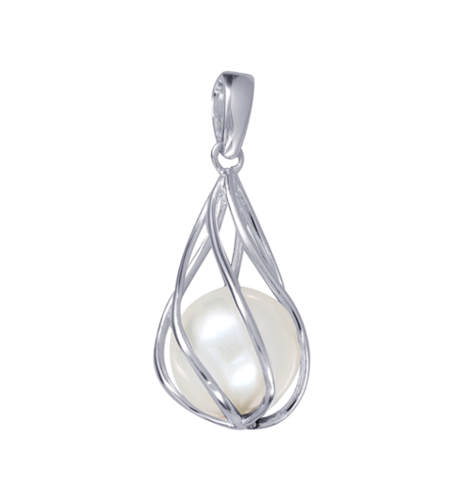 Sterling Silver 925 9mm Caged Freshwater Cultured Pearl Hook Pendant