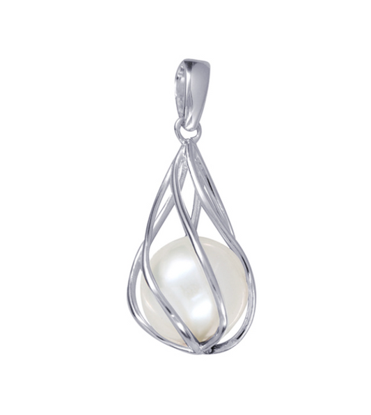 Sterling Silver 925 9mm Caged Freshwater Cultured Pearl Hook Pendant