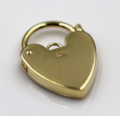 Genuine Bluebird 13.5mm 9ct 9K 375 Yellow or Rose Gold Heart Pendant Padlock
