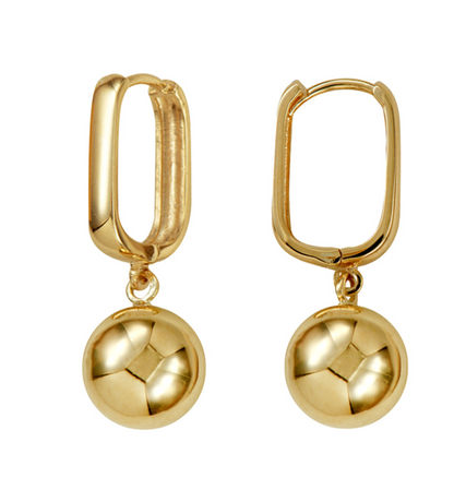 Kaedesigns 9ct 9k Yellow Gold 375 Rectangular Huggies + 10mm Ball Drop Earrings