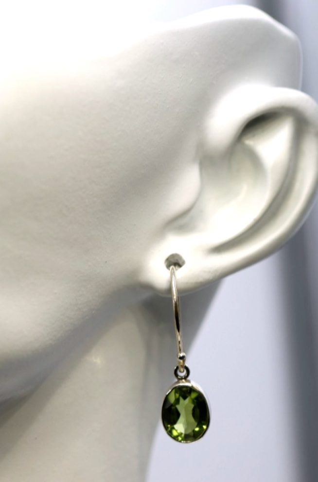 Sterling Silver 925 Oval Bezel Peridot Hook Earrings Aug Birthstone