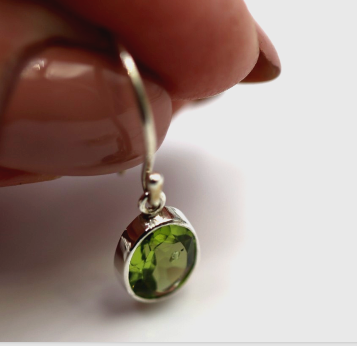 Sterling Silver 925 Oval Bezel Peridot Hook Earrings Aug Birthstone