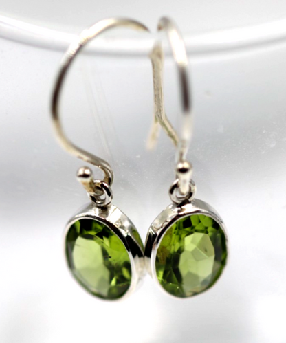 Sterling Silver 925 Oval Bezel Peridot Hook Earrings Aug Birthstone