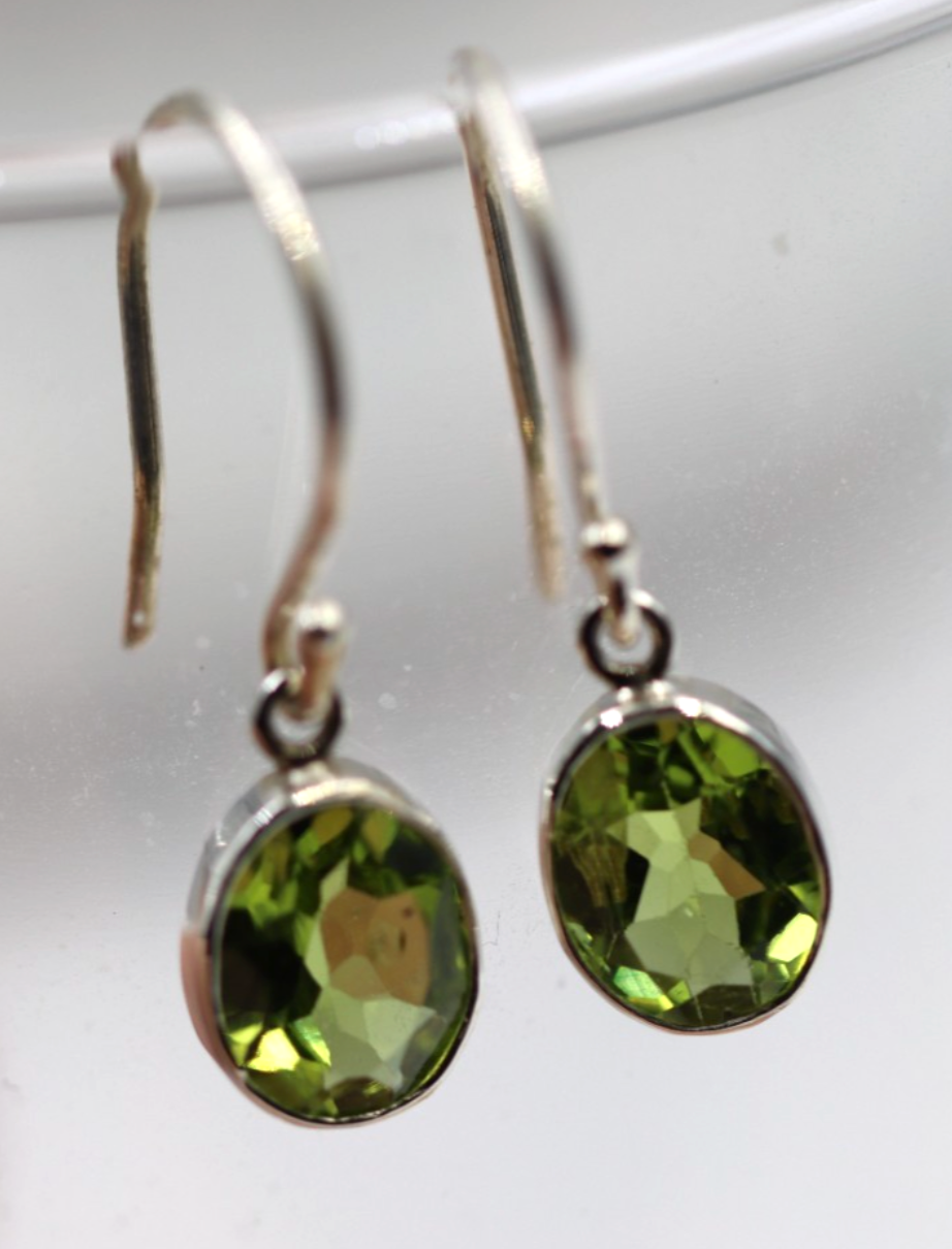 Sterling Silver 925 Oval Bezel Peridot Hook Earrings Aug Birthstone