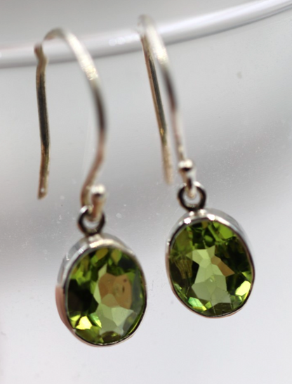 Sterling Silver 925 Oval Bezel Peridot Hook Earrings Aug Birthstone