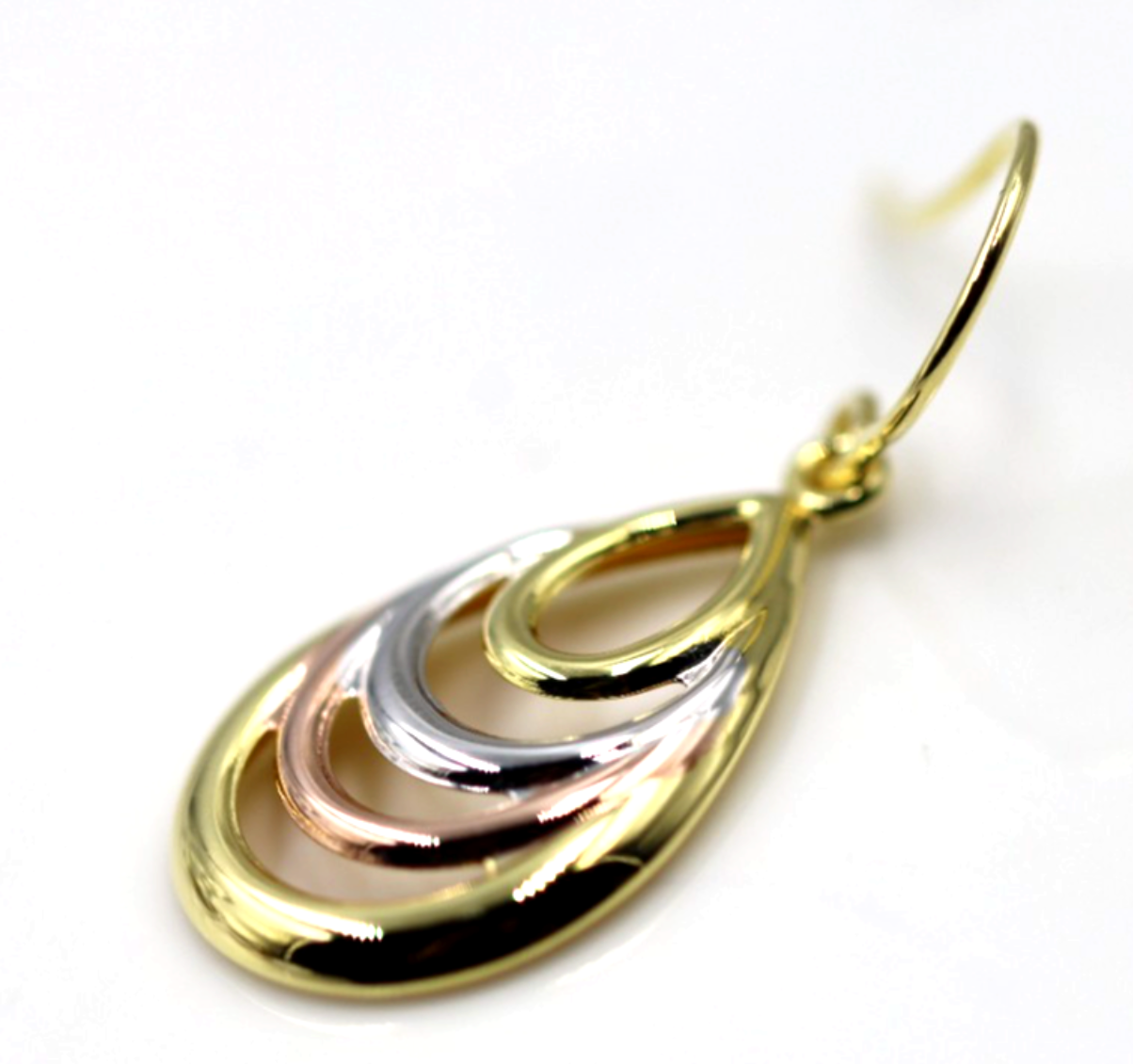Genuine 9ct 9k 375 Yellow, Rose & White Gold 3 Tone Fancy Teardrop Earrings