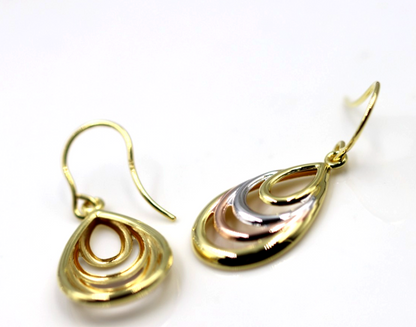 Genuine 9ct 9k 375 Yellow, Rose & White Gold 3 Tone Fancy Teardrop Earrings