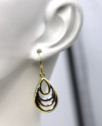 Genuine 9ct 9k 375 Yellow, Rose & White Gold 3 Tone Fancy Teardrop Earrings