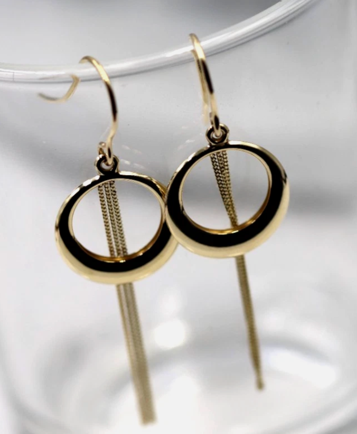 Genuine 9ct 9k 375 Yellow Gold Graduated Open Circle with Chain Drops Earrings