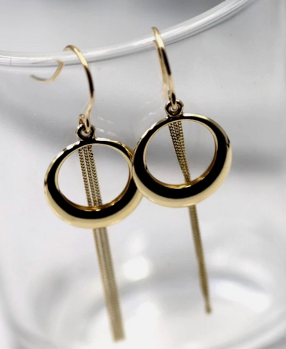 Genuine 9ct 9k 375 Yellow Gold Graduated Open Circle with Chain Drops Earrings