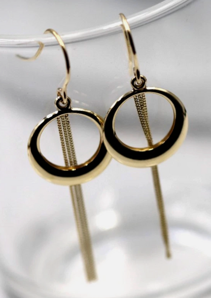 Genuine 9ct 9k 375 Yellow Gold Graduated Open Circle with Chain Drops Earrings