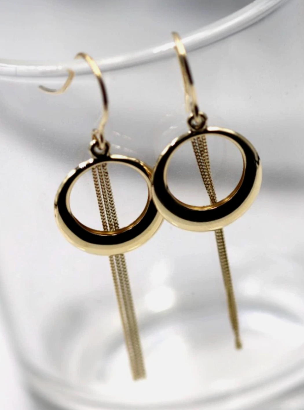 Genuine 9ct 9k 375 Yellow Gold Graduated Open Circle with Chain Drops Earrings