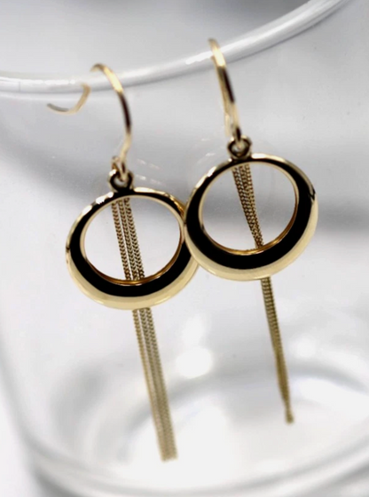 Genuine 9ct 9k 375 Yellow Gold Graduated Open Circle with Chain Drops Earrings