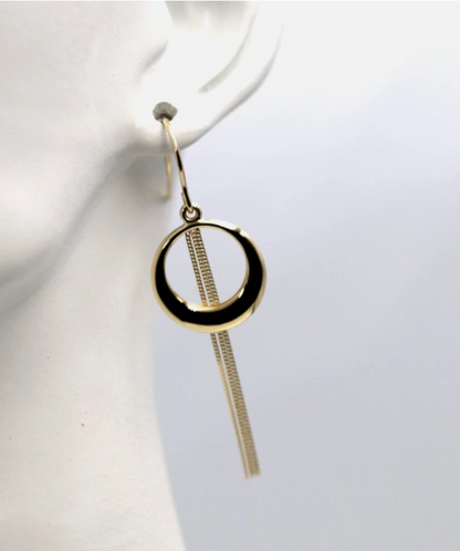 Genuine 9ct 9k 375 Yellow Gold Graduated Open Circle with Chain Drops Earrings