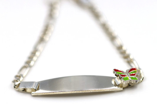 Sterling Silver 925 Childs Butterfly Identity ID Bracelet 15cm long