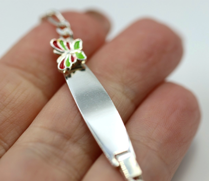 Sterling Silver 925 Childs Butterfly Identity ID Bracelet 15cm long