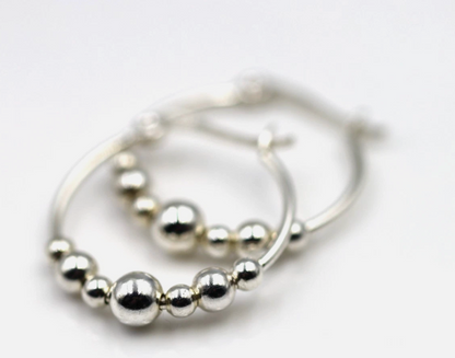 Genuine Sterling Silver 925 22mm Hoop 7 Balls Hoop Earrings