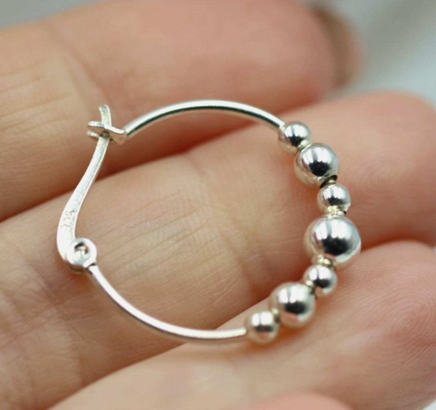 Genuine Sterling Silver 925 22mm Hoop 7 Balls Hoop Earrings