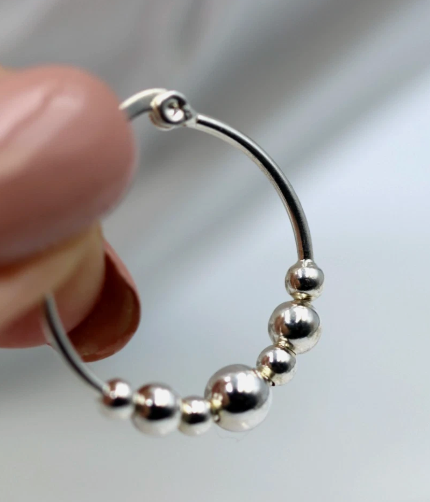 Genuine Sterling Silver 925 22mm Hoop 7 Balls Hoop Earrings