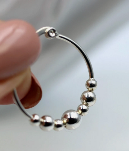 Genuine Sterling Silver 925 22mm Hoop 7 Balls Hoop Earrings