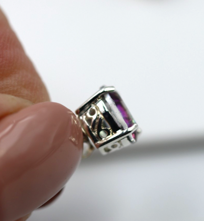 Sterling Silver 925 Oval Filigree Mystic Topaz Stud Earrings