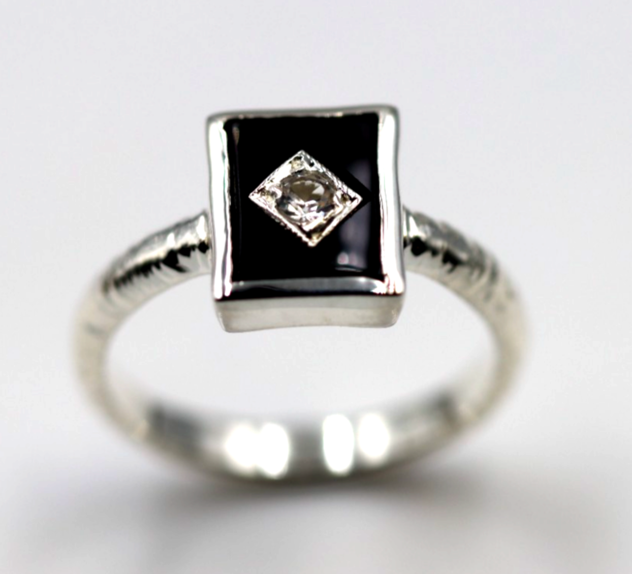 Genuine Size P Sterling Silver 925 Black Onyx Rectangular Ring