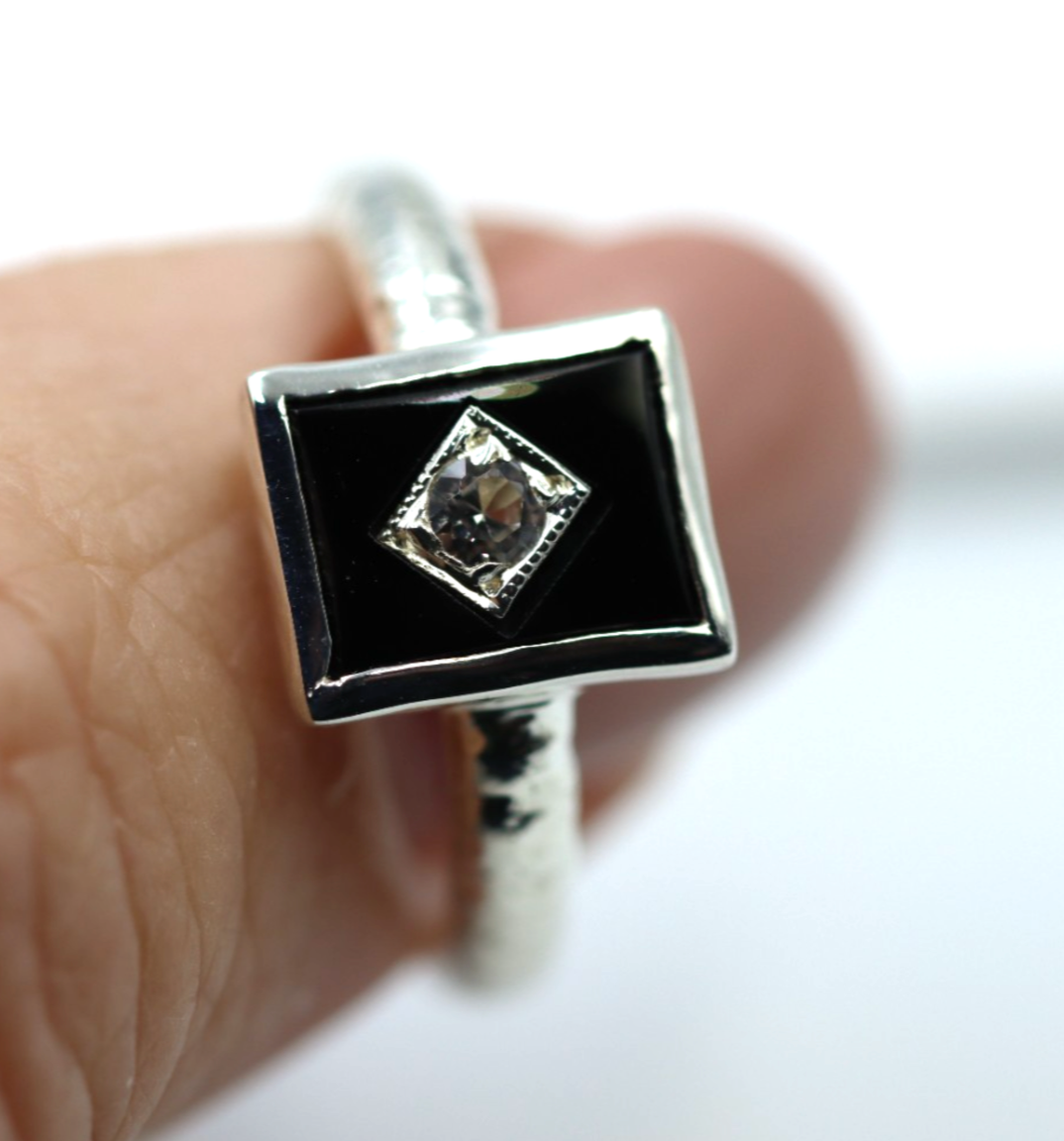 Genuine Size P Sterling Silver 925 Black Onyx Rectangular Ring