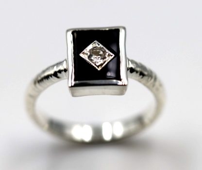 Genuine Size P Sterling Silver 925 Black Onyx Rectangular Ring