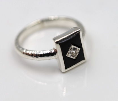 Genuine Size P Sterling Silver 925 Black Onyx Rectangular Ring