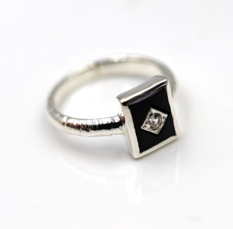 Genuine Size P Sterling Silver 925 Black Onyx Rectangular Ring