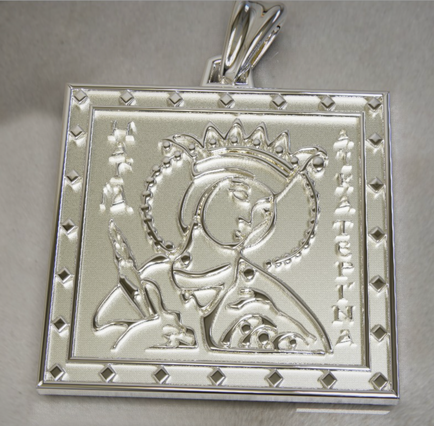 Sterling Silver 925 Saint St Catherine Square Pendant / Charm