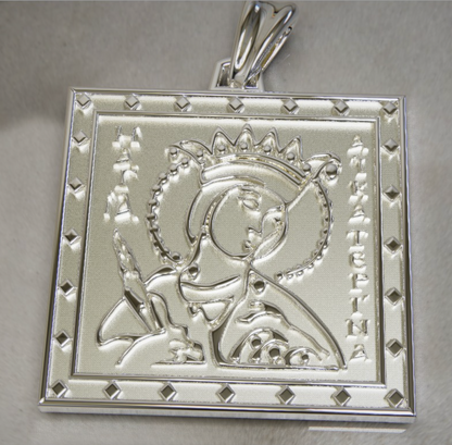 Sterling Silver 925 Saint St Catherine Square Pendant / Charm