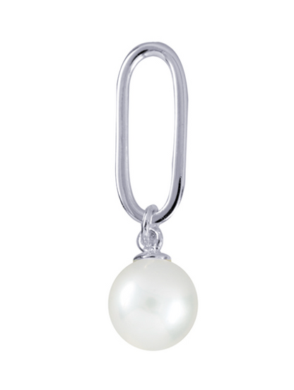 Genuine Sterling Silver 925 Paperclip Stud with 8mm Freshwater Cultured Pearl Drop Earrings