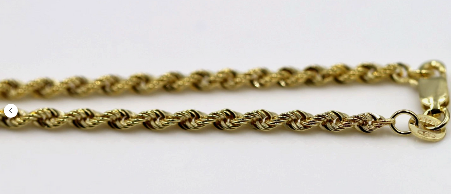 Genuine 9ct or 18ct Yellow Gold Solid 19cm Hollow Diamond Cut Rope Bracelet