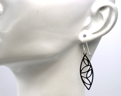 Sterling Silver 925 Solid Cut-Out Leaf Drop Earrings