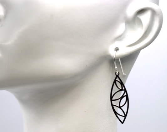 Sterling Silver 925 Solid Cut-Out Leaf Drop Earrings