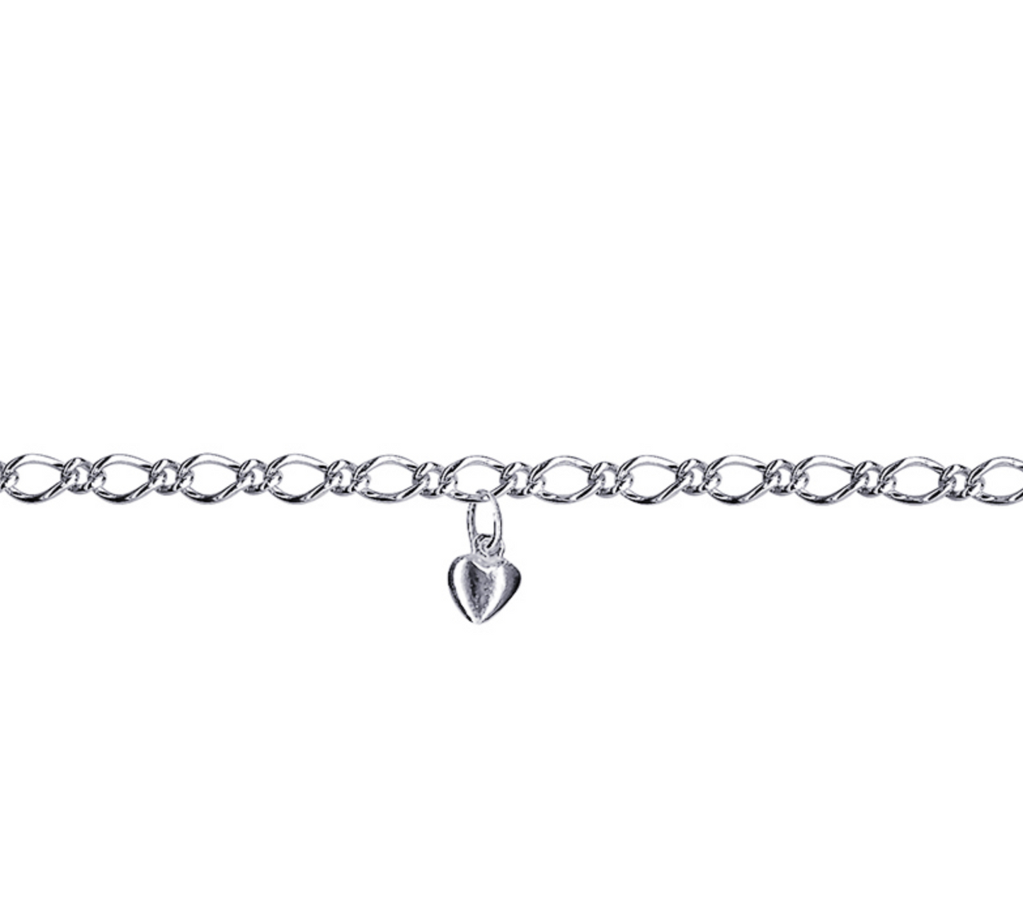 Genuine Sterling Silver 925 25cm Figaro Anklet + Heart Charm