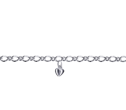 Genuine Sterling Silver 925 25cm Figaro Anklet + Heart Charm