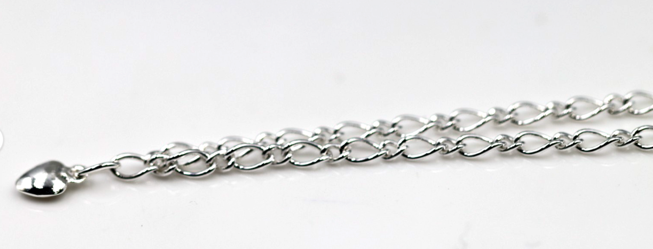 Genuine Sterling Silver 925 25cm Figaro Anklet + Heart Charm