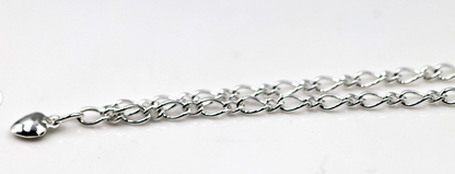 Genuine Sterling Silver 925 25cm Figaro Anklet + Heart Charm