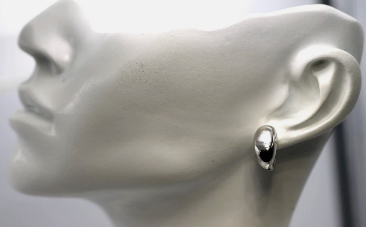 Sterling Sliver 925 Teardrop Dome Continental Clip Huggies Earrings